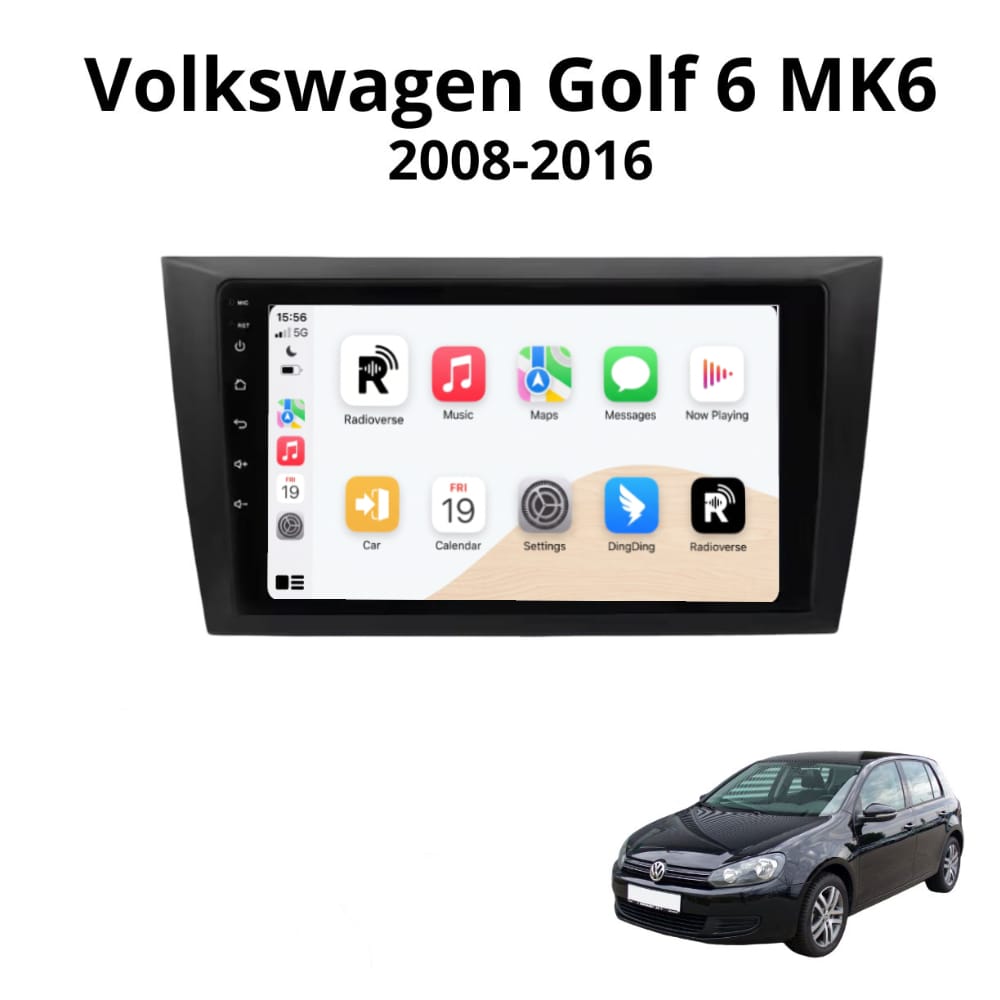 Autoradio Android con CarPlay per VW Golf 6 (2008-2016) — vista frontale