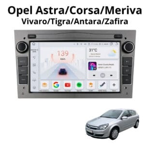 Autoradio Android con CarPlay per Opel Astra, Corsa, Meriva, Vivaro — vista frontale