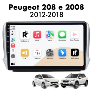 Autoradio Android con CarPlay per Peugeot 2008 e 208 (2012-2019) — vista frontale
