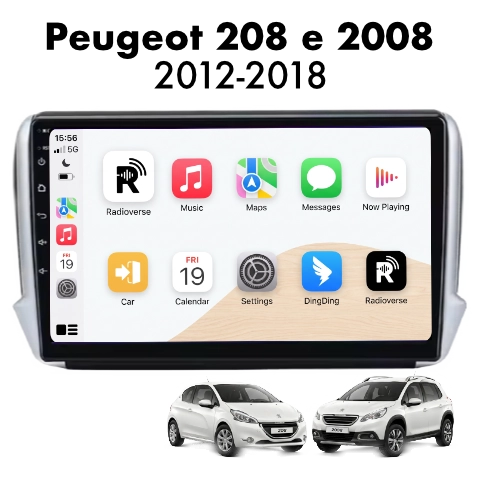Autoradio Android con CarPlay per Peugeot 2008 e 208 (2012-2019) — vista frontale