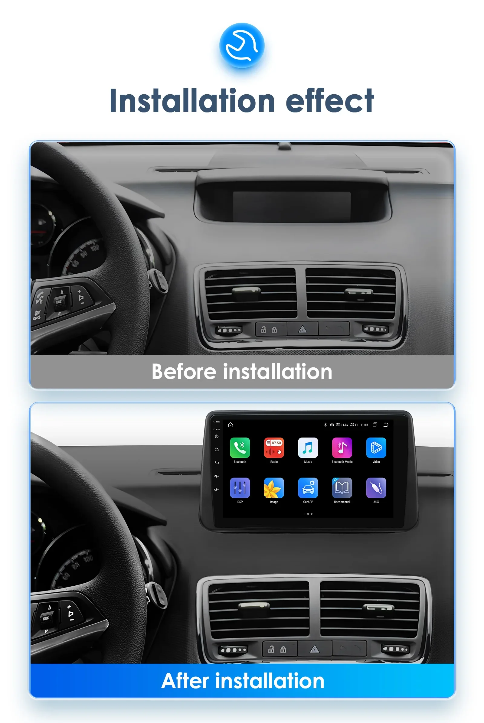 Autoradio Android per Autoradio Android Opel Meriva B (2009-2014) — installata nella plancia