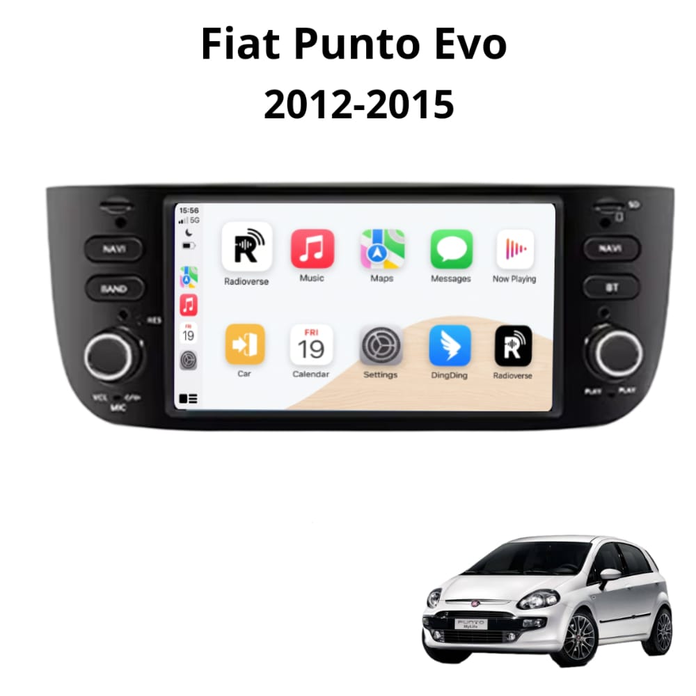 Autoradio Android con CarPlay per Fiat Punto Evo (2012-2015) — vista frontale