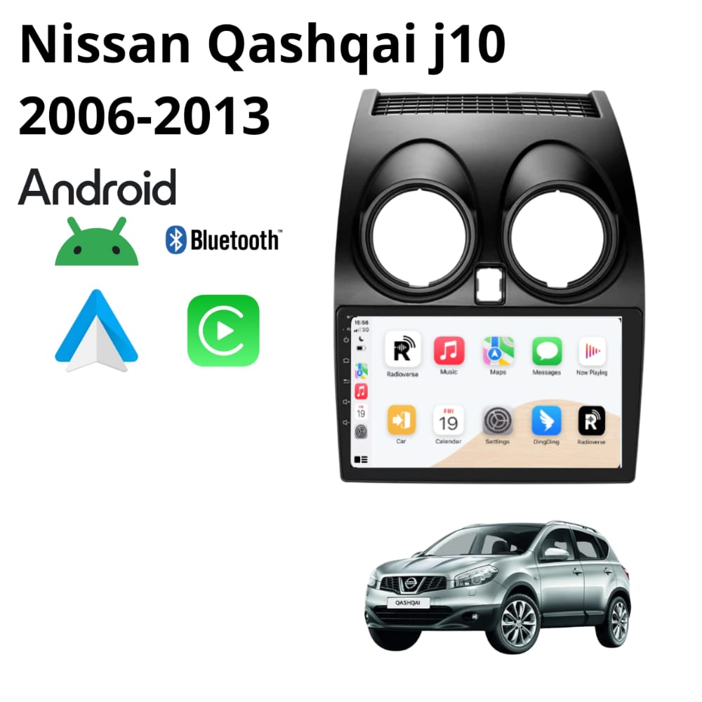 Autoradio Android con CarPlay per Nissan Qashqai J10 (2006-2014) — vista frontale