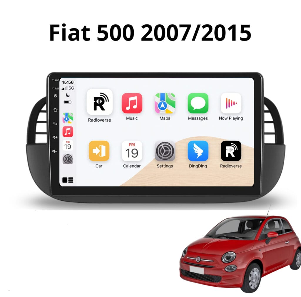 Autoradio Android con CarPlay per Fiat 500 (2007-2015) — vista frontale