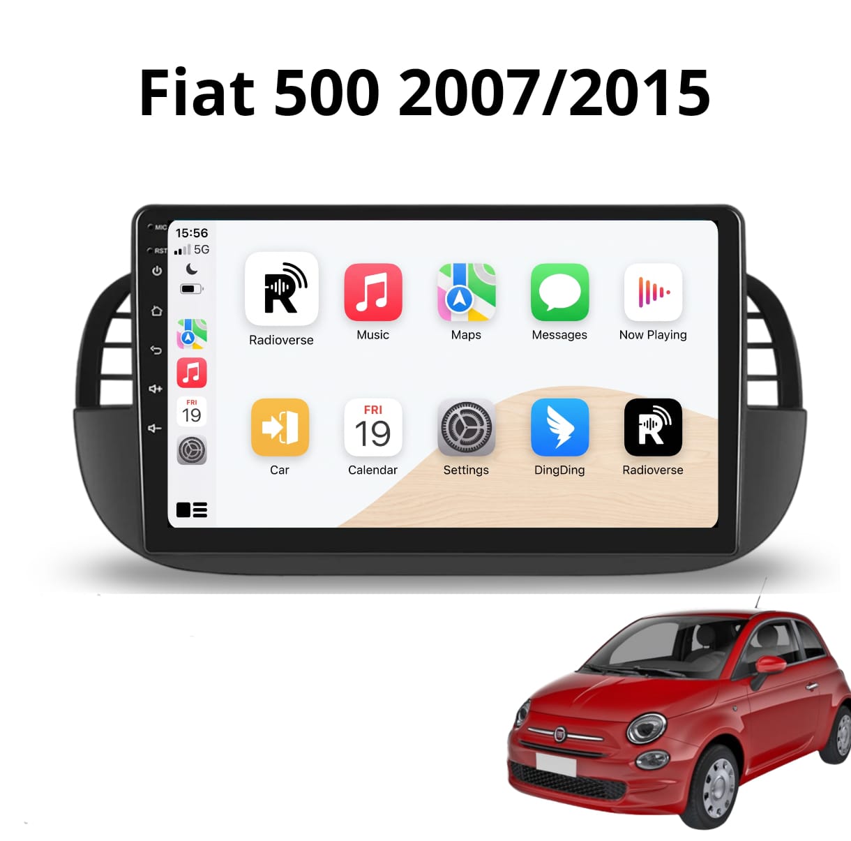 Autoradio Android con CarPlay per Fiat 500 (2007-2015) — vista frontale