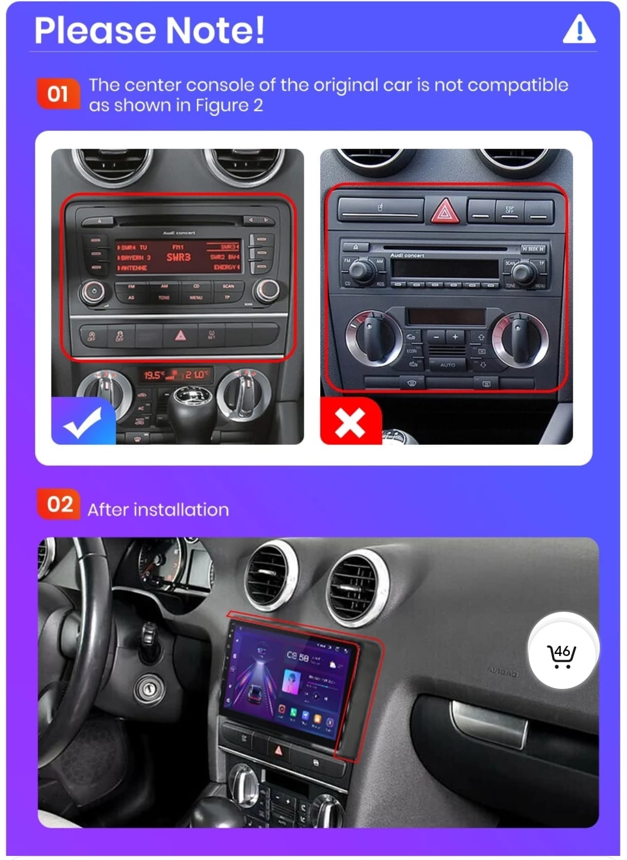 Autoradio Android per Autoradio Android Audi A3 Sportback (2003-2011) — mascherina dedicata