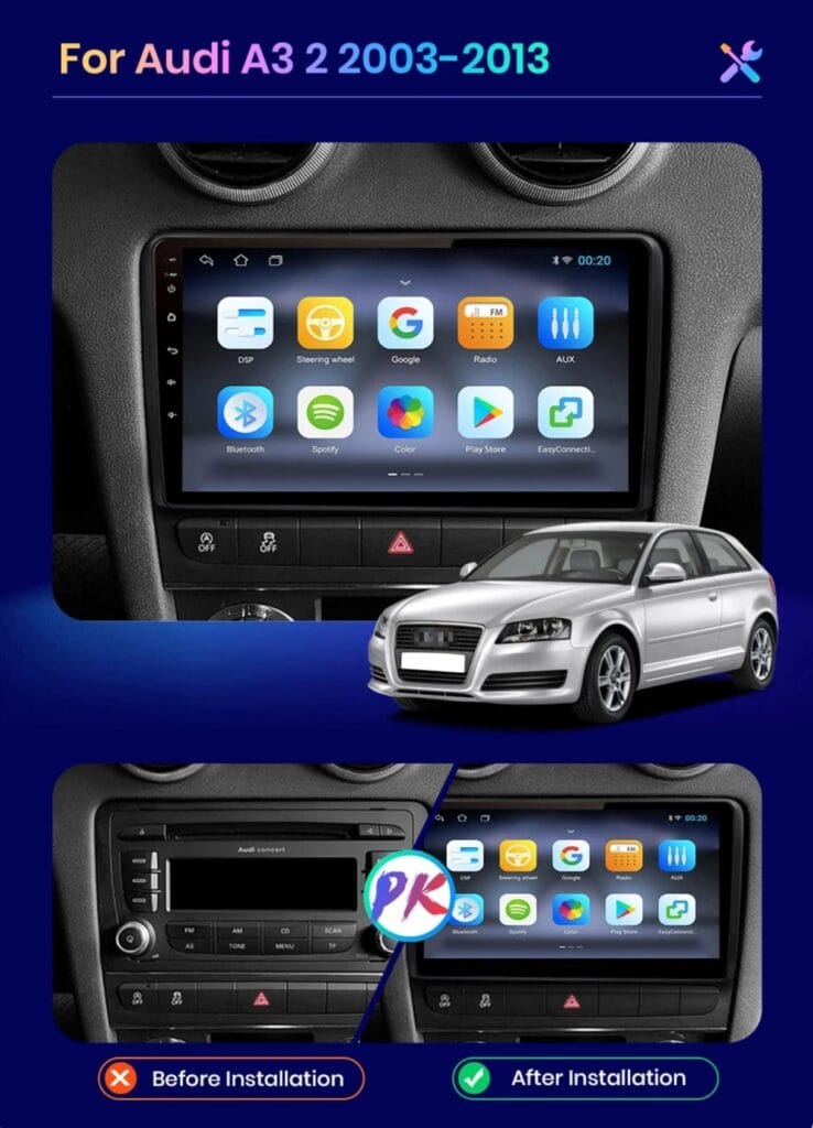 Autoradio Android per Autoradio Android Audi A3 Sportback (2003-2011) — installata nella plancia