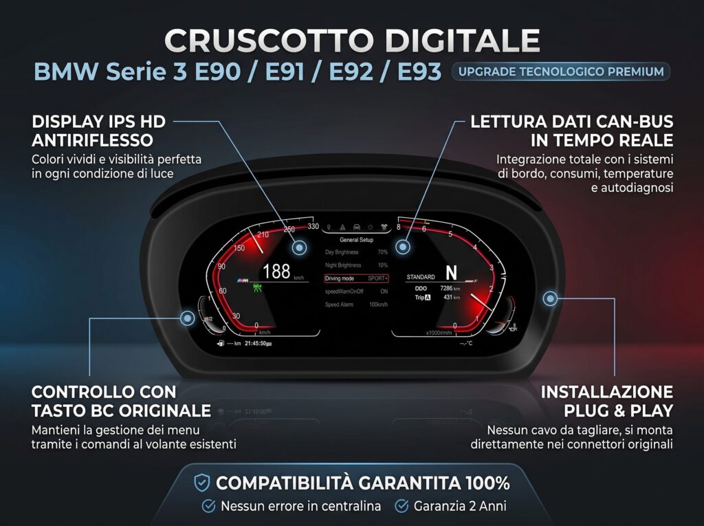 Cruscotto Digitale LCD Virtual Cockpit per BMW Serie 3 (E90 E91 E92 E93) – Tachimetro Full Digital