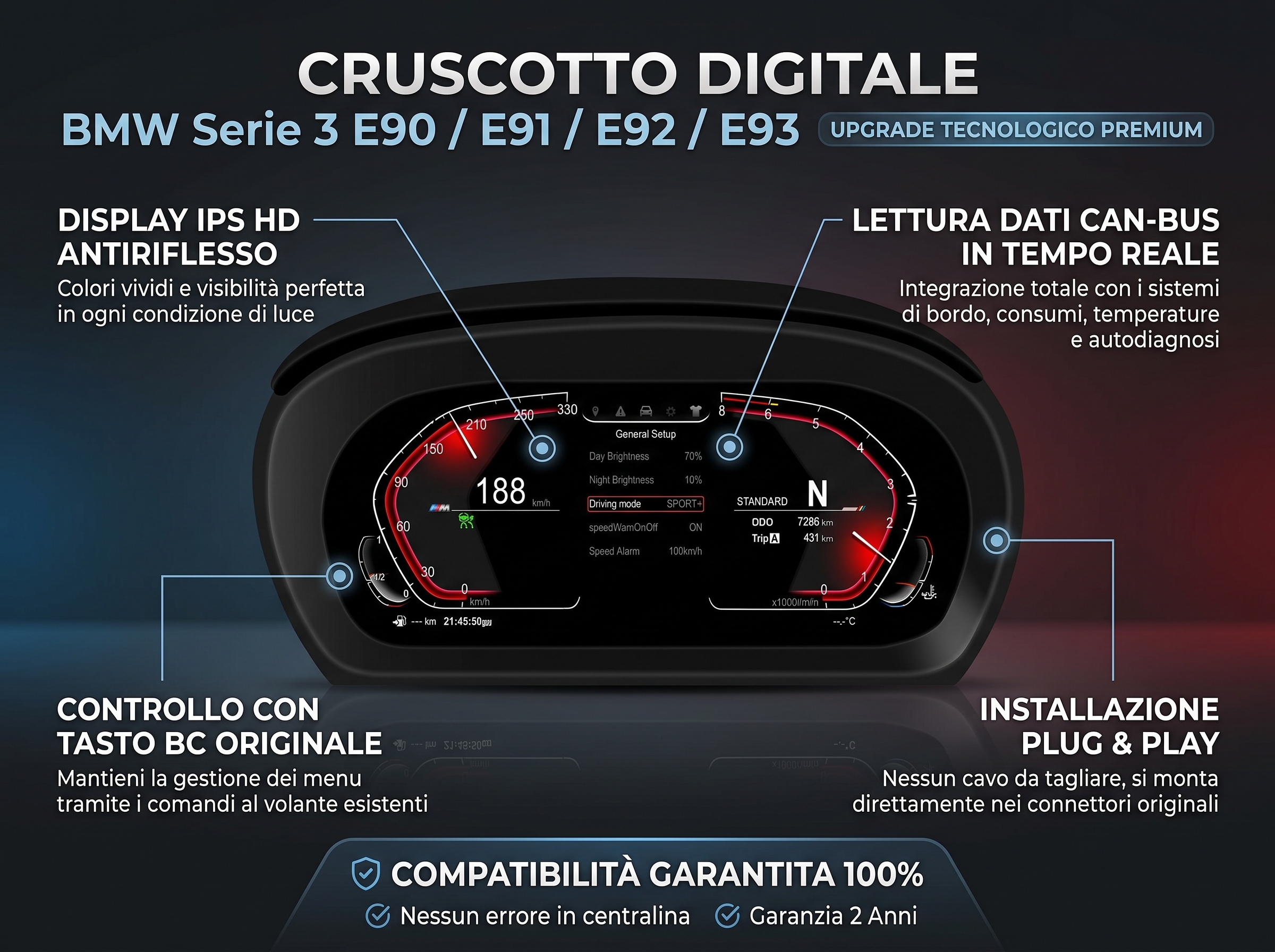 Cruscotto Digitale LCD Virtual Cockpit per BMW Serie 3 (E90 E91 E92 E93) – Tachimetro Full Digital - immagine 6