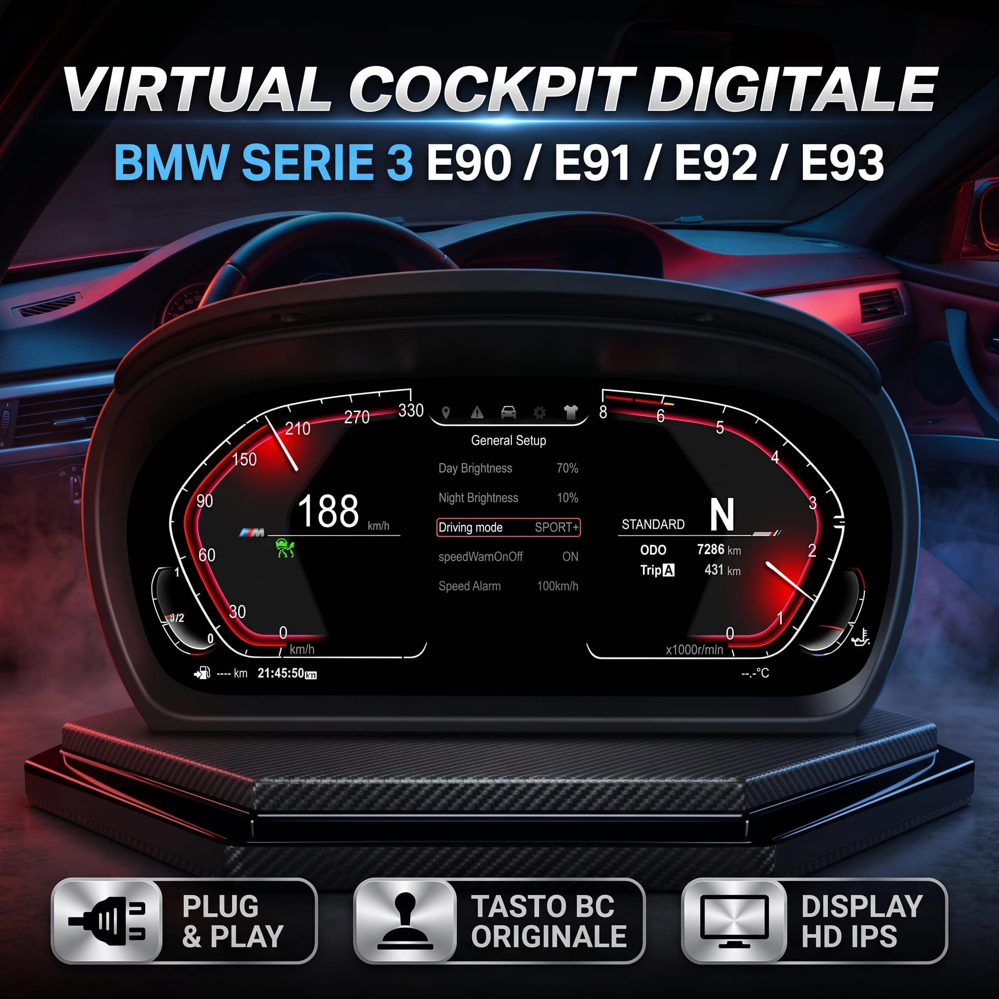 Cruscotto Digitale LCD Virtual Cockpit per BMW Serie 3 (E90 E91 E92 E93) – Tachimetro Full Digital - immagine 1